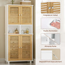 Meuble de Rangement  Meuble Colonne pour Salle de Bain avec 4 Portes en Bambou  2 Étagères Réglables et Ouvertes