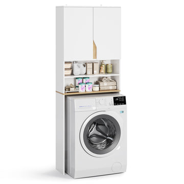 AOGLLATI Meuble Machine à Laver  Meuble Toilette avec Étagère Réglables  2 Compartiments Ouverts
