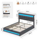AOGLLATI 140 × 190 cm  lit double avec éclairage LED et port USB, espace de rangement tête de lit réglable sommier à lattes rembourré
