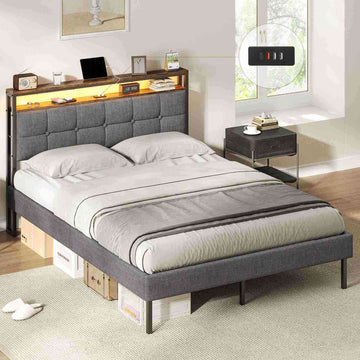 Lit double AOGLLATI 140 x 190 avec multiprise et éclairage LED réglable équipé d'un sommier métallique