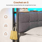 Lit double AOGLLATI 140 x 190 avec multiprise et éclairage LED réglable équipé d'un sommier métallique