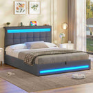 AOGLLATI 140 × 190 cm  lit double avec éclairage LED et port USB, espace de rangement tête de lit réglable sommier à lattes rembourré