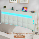 AOGLLATI 140 × 190 cm  lit double avec éclairage LED et port USB, espace de rangement tête de lit réglable sommier à lattes rembourré