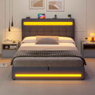 AOGLLATI 140 × 190 cm  lit double avec éclairage LED et port USB, espace de rangement tête de lit réglable sommier à lattes rembourré