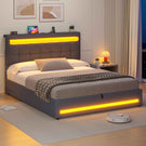 AOGLLATI 140 × 190 cm  lit double avec éclairage LED et port USB, espace de rangement tête de lit réglable sommier à lattes rembourré