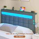 AOGLLATI 140 × 190 cm  lit double avec éclairage LED et port USB, espace de rangement tête de lit réglable sommier à lattes rembourré
