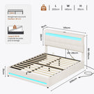 AOGLLATI 140 × 200 cm  lit double avec éclairage LED et port USB, espace de rangement tête de lit réglable sommier à lattes rembourré