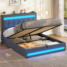 AOGLLATI 140 × 190 cm  lit double avec éclairage LED et port USB, espace de rangement tête de lit réglable sommier à lattes rembourré