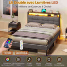 Lit double AOGLLATI 140 x 190 avec multiprise et éclairage LED réglable équipé d'un sommier métallique