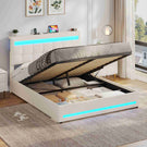 AOGLLATI 140 × 190 cm  lit double avec éclairage LED et port USB, espace de rangement tête de lit réglable sommier à lattes rembourré