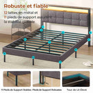 Lit double AOGLLATI 140 x 190 avec multiprise et éclairage LED réglable équipé d'un sommier métallique