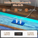 Lit double AOGLLATI 140 x 190 avec multiprise et éclairage LED réglable équipé d'un sommier métallique