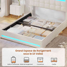 AOGLLATI 140 × 190 cm  lit double avec éclairage LED et port USB, espace de rangement tête de lit réglable sommier à lattes rembourré