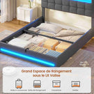 AOGLLATI 140 × 190 cm  lit double avec éclairage LED et port USB, espace de rangement tête de lit réglable sommier à lattes rembourré