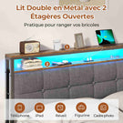 Lit double AOGLLATI 140 x 190 avec multiprise et éclairage LED réglable équipé d'un sommier métallique
