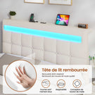 AOGLLATI 140 × 190 cm  lit double avec éclairage LED et port USB, espace de rangement tête de lit réglable sommier à lattes rembourré