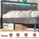 Lit double AOGLLATI 140 x 190 avec multiprise et éclairage LED réglable équipé d'un sommier métallique