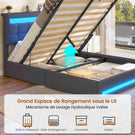 AOGLLATI 140 × 190 cm  lit double avec éclairage LED et port USB, espace de rangement tête de lit réglable sommier à lattes rembourré