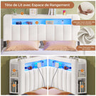 AOGLLATI Lit 160x200 avec Éclairage LED et Multiprise avec 4 Grands Tiroirs 2 Étagère Ouverte et 4 Compartiments Latéraux