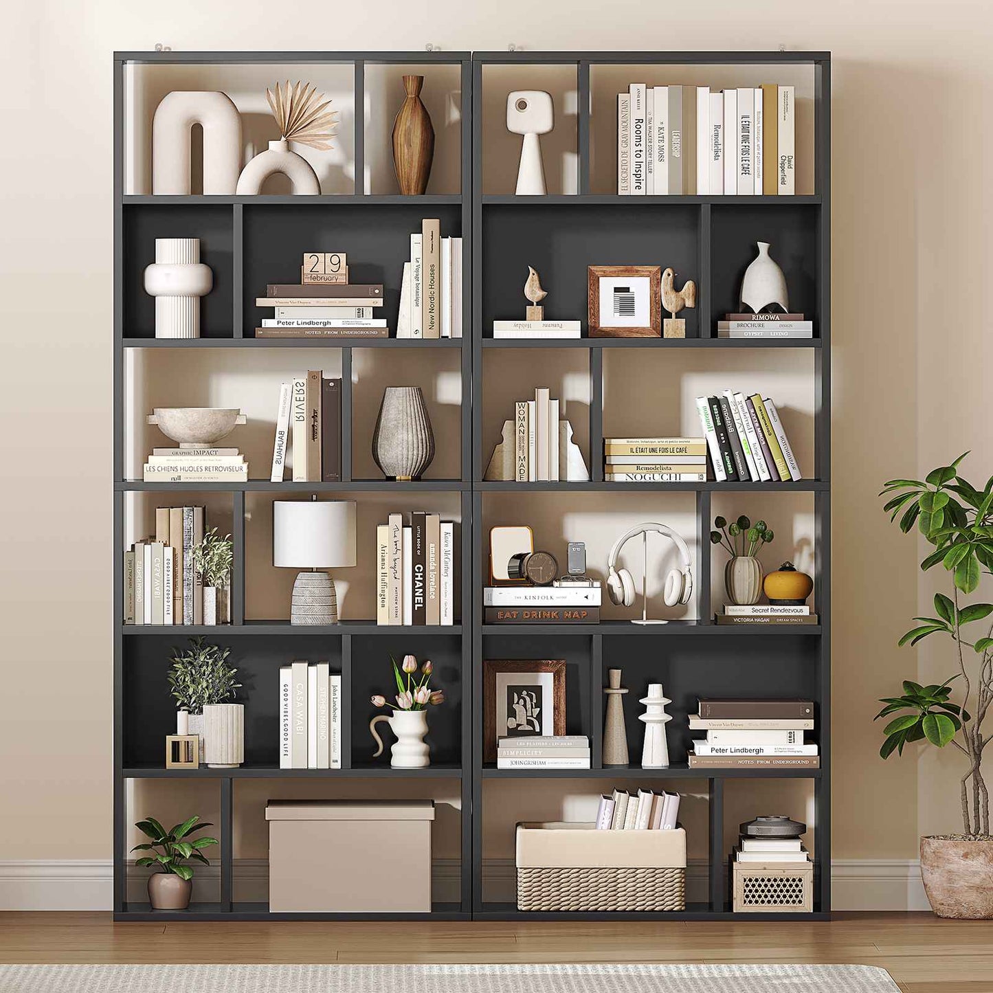 Bibliothèque Étagère à 6 Niveaux Cloison Séparateur, Présentoir Meuble de Rangement avec 12 Compartiments Ouverts