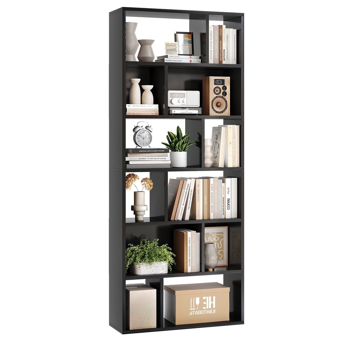 Bibliothèque Étagère à 6 Niveaux Cloison Séparateur, Présentoir Meuble de Rangement avec 12 Compartiments Ouverts