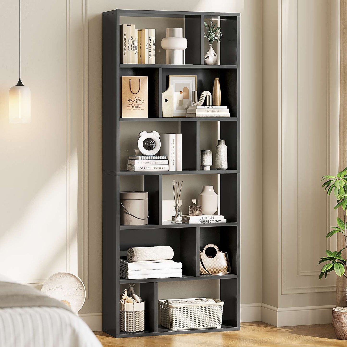 Bibliothèque Étagère à 6 Niveaux Cloison Séparateur, Présentoir Meuble de Rangement avec 12 Compartiments Ouverts