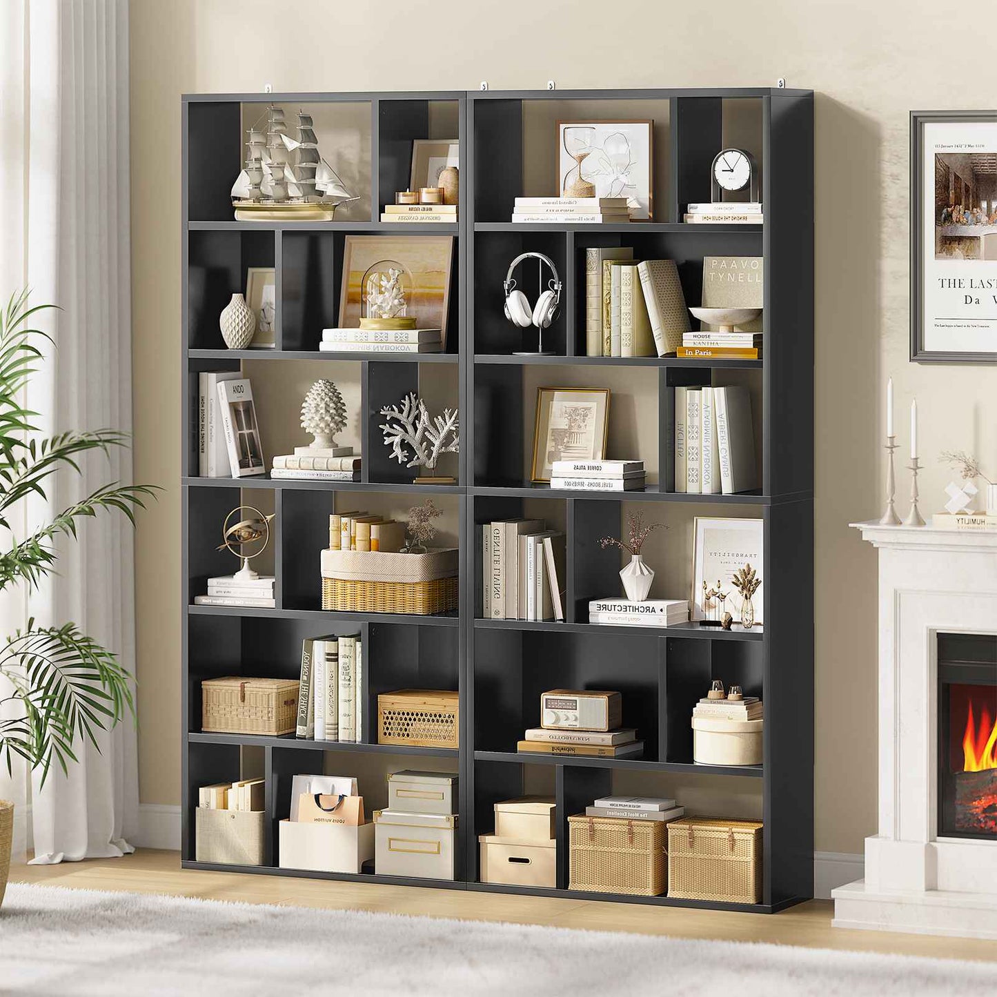 Bibliothèque Étagère à 6 Niveaux Cloison Séparateur, Présentoir Meuble de Rangement avec 12 Compartiments Ouverts