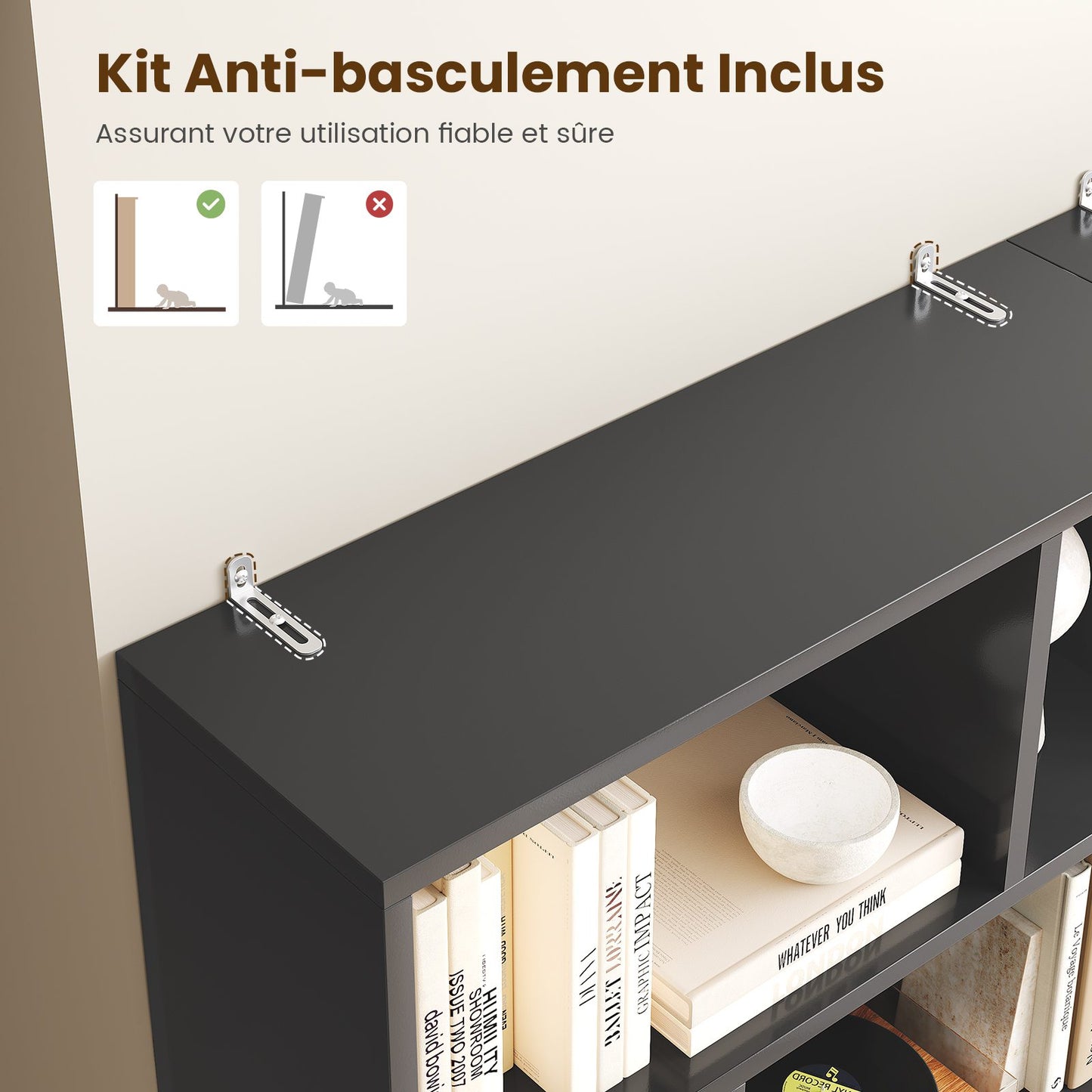 Bibliothèque Étagère à 6 Niveaux Cloison Séparateur, Présentoir Meuble de Rangement avec 12 Compartiments Ouverts