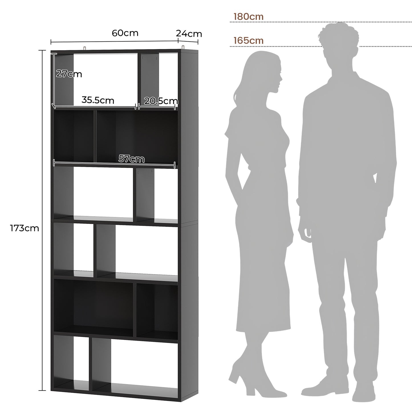 Bibliothèque Étagère à 6 Niveaux Cloison Séparateur, Présentoir Meuble de Rangement avec 12 Compartiments Ouverts