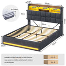 Lit simple avec rangement AOGLLATI 140 x 190 avec multiprise et éclairage LED réglable doté de 5 compartiments de rangement et d'un espace de rangement sous le lit en lin gris foncé