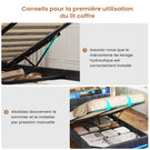 Lit simple avec rangement AOGLLATI 140 x 190 avec multiprise et éclairage LED réglable doté de 5 compartiments de rangement et d'un espace de rangement sous le lit en lin gris foncé