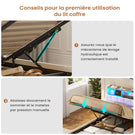 Lit simple avec rangement AOGLLATI 140 x 190 avec multiprise et éclairage LED réglable doté de 5 compartiments de rangement et d'un espace de rangement sous le lit en lin gris foncé