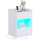 Table de chevet AOGLLATI à LED avec multiprise et station de recharge équipée de 2 tiroirs et d'un compartiment de rangement  40 x 35 x 60 cm