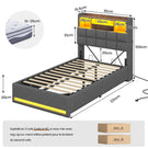 Lit simple avec rangement AOGLLATI 90 x 200 avec multiprise et éclairage LED réglable doté de 5 compartiments de rangement et d'un espace de rangement sous le lit en lin gris foncé