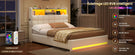 Lit simple avec rangement AOGLLATI 140 x 190 avec multiprise et éclairage LED réglable doté de 5 compartiments de rangement et d'un espace de rangement sous le lit en lin gris foncé