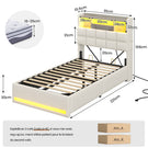 Lit simple avec rangement AOGLLATI 90 x 200 avec multiprise et éclairage LED réglable doté de 5 compartiments de rangement et d'un espace de rangement sous le lit en lin gris foncé