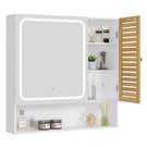 AOGLLATI Meuble de salle de bains avec éclairage LED et prise électrique comprenant une coiffeuse avec miroir et étagères réglables, 6 compartiments de rangement  80 x 16 x 77 cm