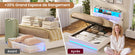 Lit simple avec rangement AOGLLATI 140 x 190 avec multiprise et éclairage LED réglable doté de 5 compartiments de rangement et d'un espace de rangement sous le lit en lin gris foncé