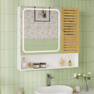 AOGLLATI Meuble de salle de bains avec éclairage LED et prise électrique comprenant une coiffeuse avec miroir et étagères réglables, 6 compartiments de rangement  80 x 16 x 77 cm
