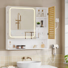AOGLLATI Meuble de salle de bains avec éclairage LED et prise électrique comprenant une coiffeuse avec miroir et étagères réglables, 6 compartiments de rangement  80 x 16 x 77 cm