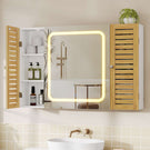 AOGLLATI Meuble de salle de bains avec éclairage LED et prise électrique comprenant une coiffeuse avec miroir et étagères réglables, 6 compartiments de rangement 90x16x60cm