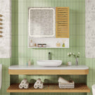 AOGLLATI Meuble de salle de bains avec éclairage LED et prise électrique comprenant une coiffeuse avec miroir et étagères réglables, 6 compartiments de rangement  80 x 16 x 77 cm