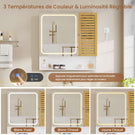 AOGLLATI Meuble de salle de bains avec éclairage LED et prise électrique comprenant une coiffeuse avec miroir et étagères réglables, 6 compartiments de rangement  80 x 16 x 77 cm