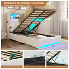 Lit simple avec rangement AOGLLATI 90 x 200 avec multiprise et éclairage LED réglable doté de 5 compartiments de rangement et d'un espace de rangement sous le lit en lin gris foncé