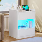 Table de chevet AOGLLATI à LED avec multiprise et station de recharge équipée de 2 tiroirs et d'un compartiment de rangement  40 x 35 x 60 cm