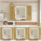 AOGLLATI Meuble de salle de bains avec éclairage LED et prise électrique comprenant une coiffeuse avec miroir et étagères réglables, 6 compartiments de rangement 90x16x60cm