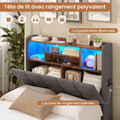 Lit simple avec rangement AOGLLATI 90 x 200 avec multiprise et éclairage LED réglable doté de 5 compartiments de rangement et d'un espace de rangement sous le lit en lin gris foncé