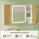 AOGLLATI Meuble de salle de bains avec éclairage LED et prise électrique comprenant une coiffeuse avec miroir et étagères réglables, 6 compartiments de rangement 90x16x60cm