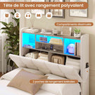 Lit simple avec rangement AOGLLATI 90 x 200 avec multiprise et éclairage LED réglable doté de 5 compartiments de rangement et d'un espace de rangement sous le lit en lin gris foncé