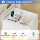 Table de chevet AOGLLATI à LED avec multiprise et station de recharge équipée de 2 tiroirs et d'un compartiment de rangement  40 x 35 x 60 cm